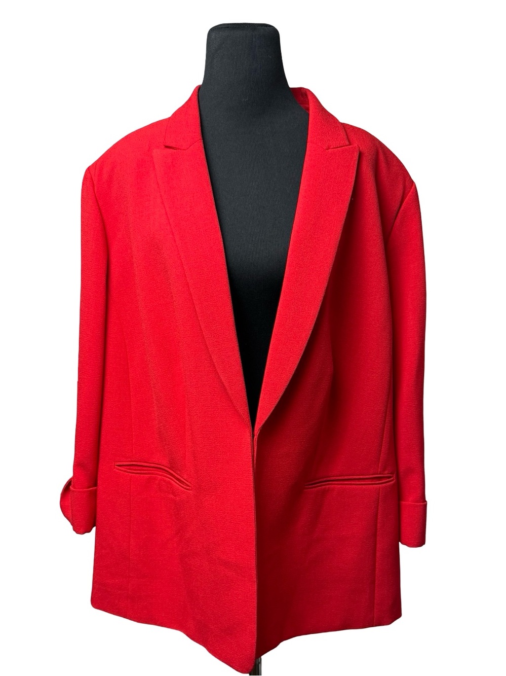 Tahari ASL Red Longline Blazer Jacket SZ 24W Shoulder Pads Gold BTNS 3/4 Sleeve